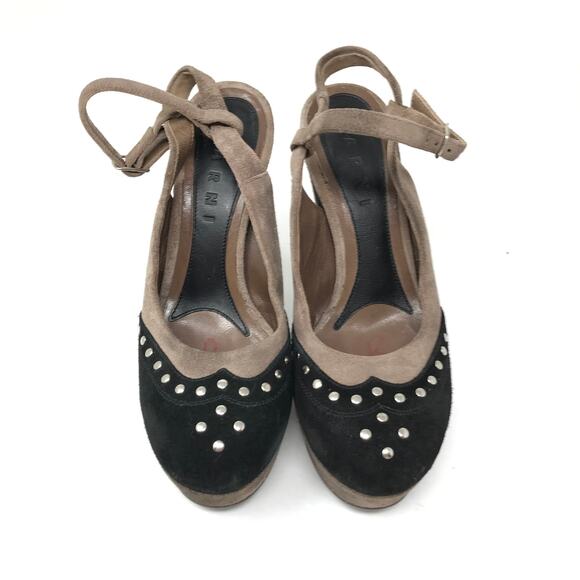 Marni Womens Size 37 US Size 7 Platform Suede Studded Ankle Strap Heels Brown - Picture 4 of 5